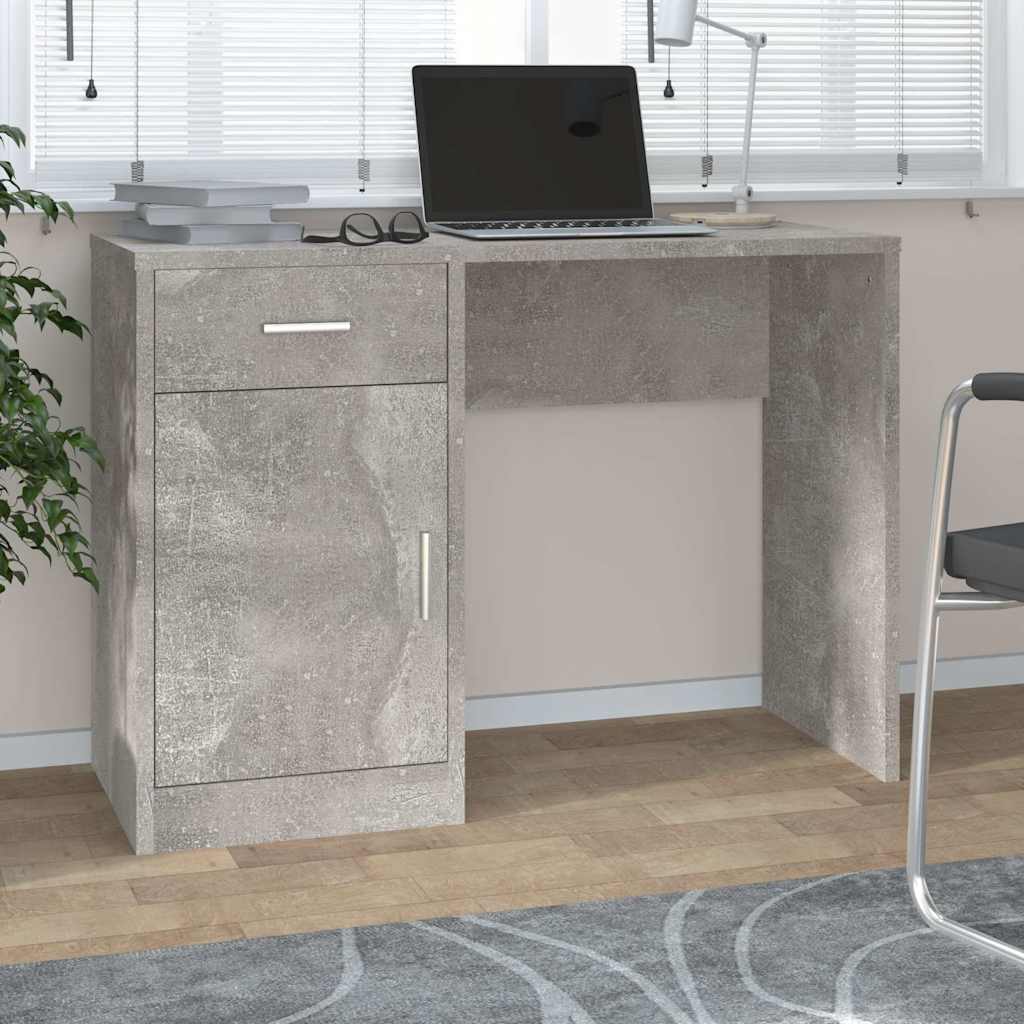 Vidaxl bureau met kast en lade 100x40x73 cm bewerkt hout betongrijs