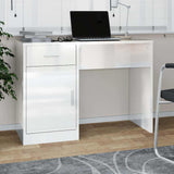 Vidaxl bureau met kast en lade 100x40x73 cm bewerkt hout hoogglans wit
