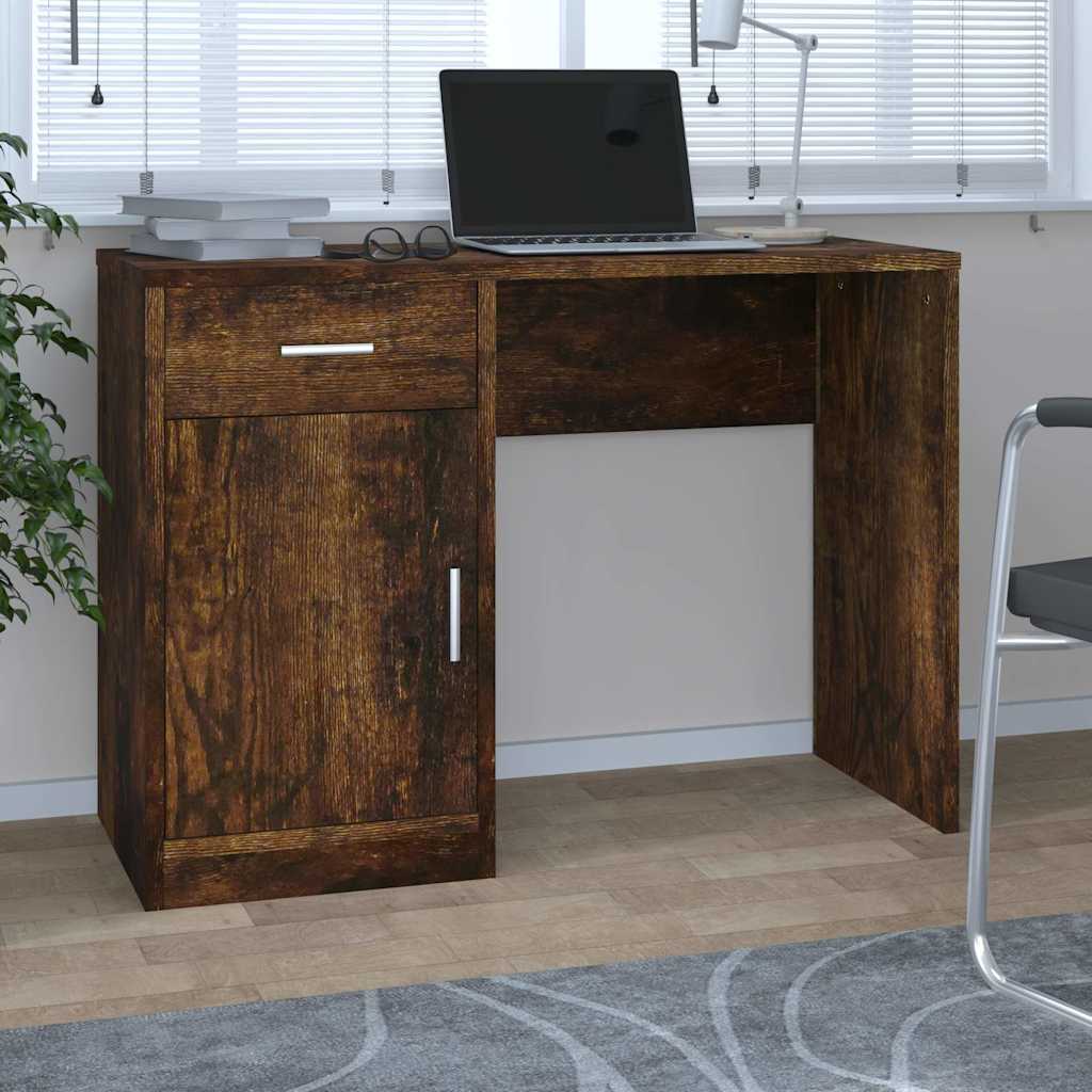 Vidaxl bureau met kast en lade 100x40x73 cm bewerkt hout gerookt eiken