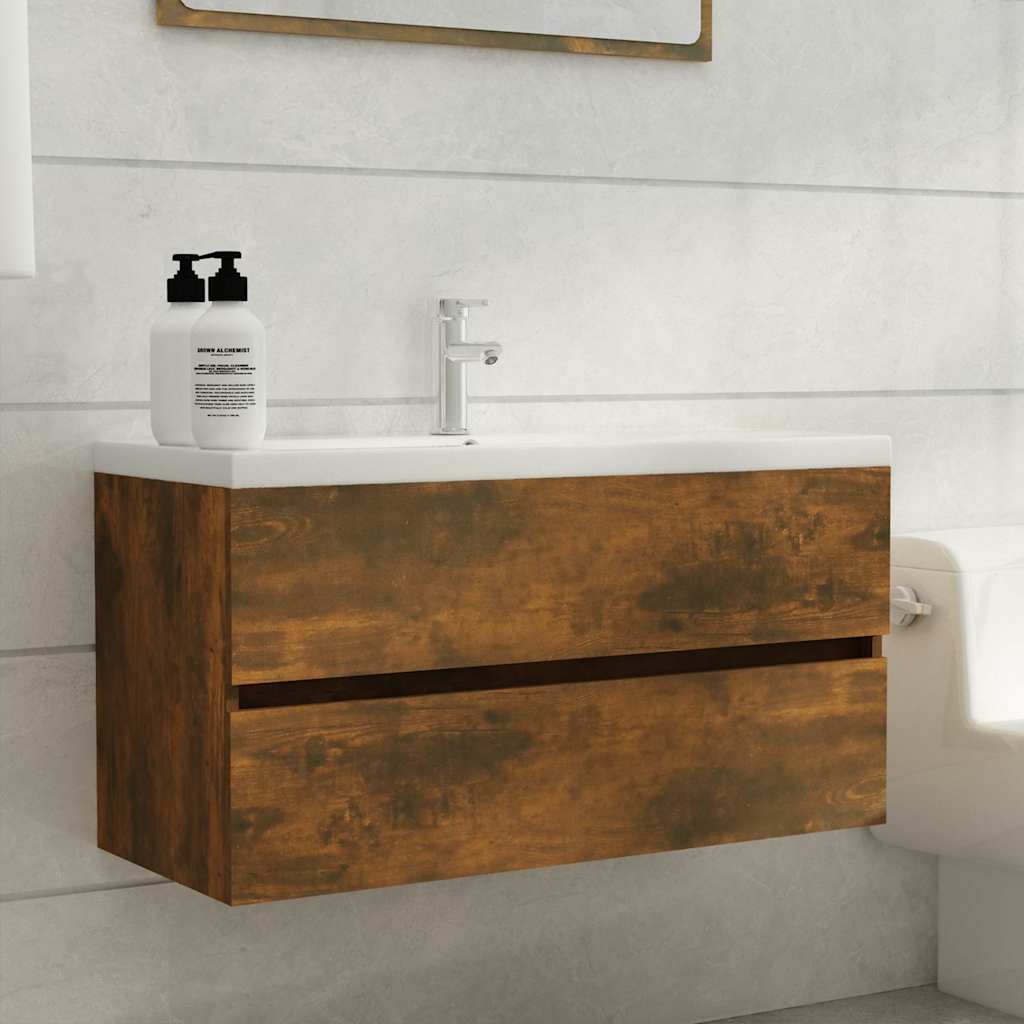 Vidaxl wastafelkast 90x38,5x45 cm bewerkt hout gerookt eikenkleurig