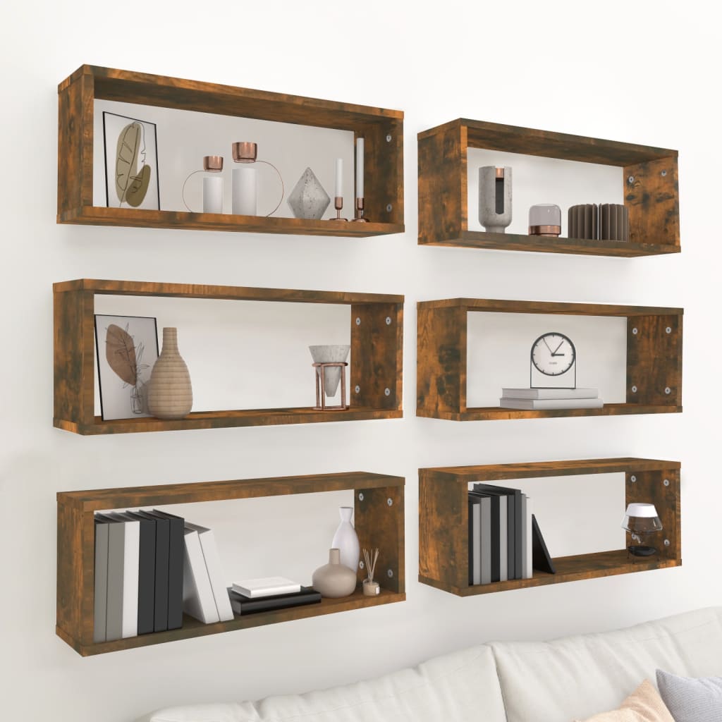 Vidaxl wandschappen kubus 6 st 60x15x23 cm bewerkt hout gerookt eiken