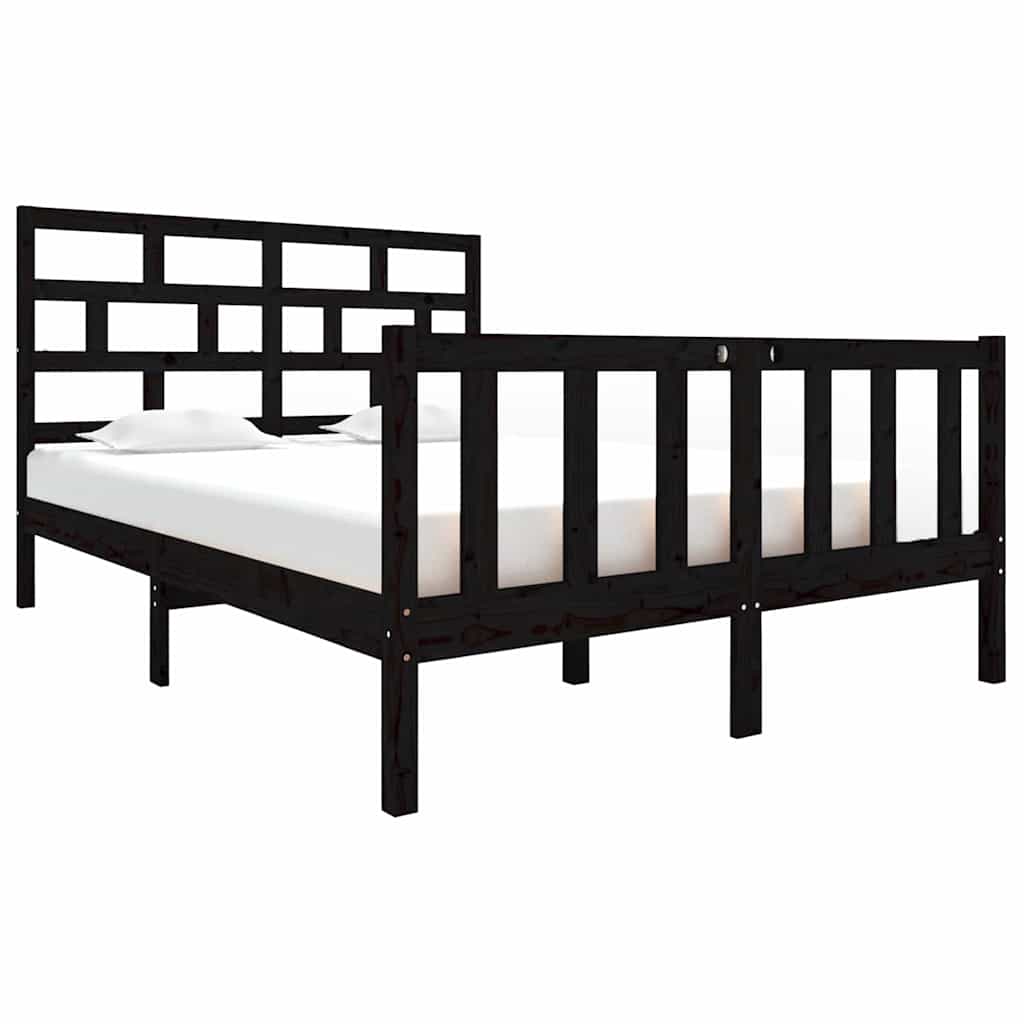 Vidaxl bedframe massief grenenhout zwart 135x190 cm