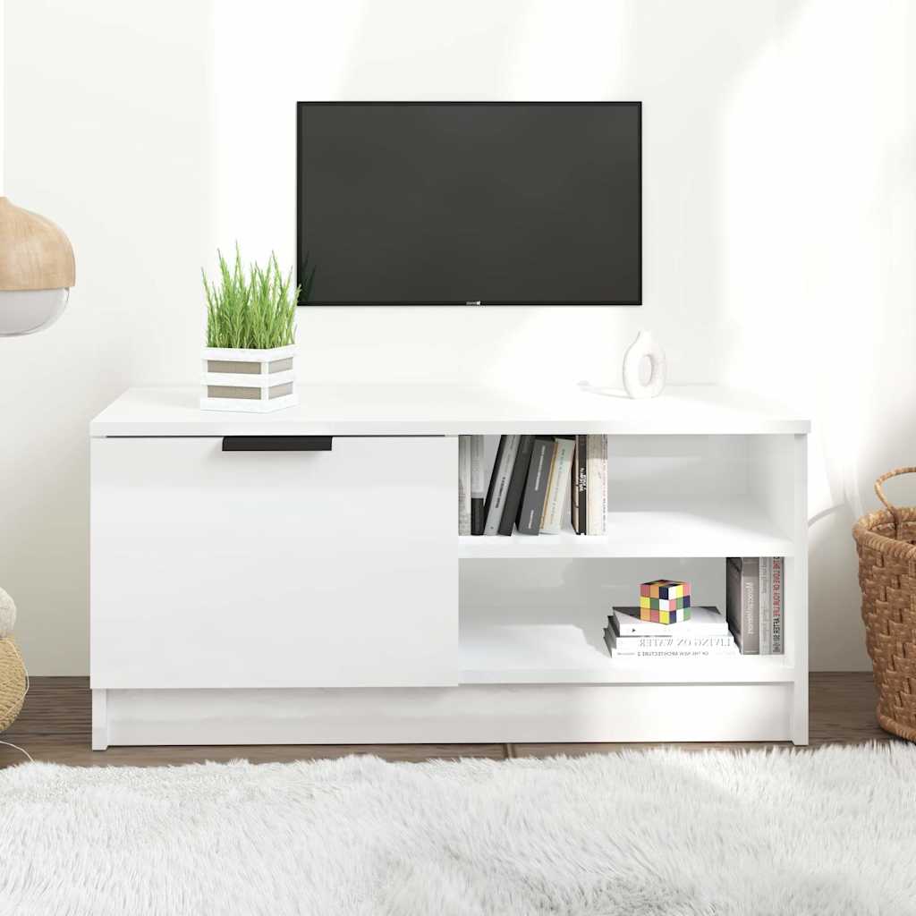 Vidaxl tv-meubel 80x35x36,5 cm bewerkt hout hoogglans wit