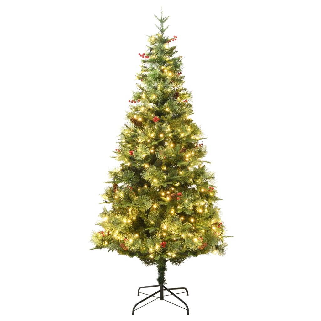 Vidaxl juletre med LED- og furukjegler 225 cm PVC og PE Green