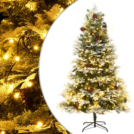 Vidaxl Weihnachtsbaum mit LED- und Kiefernzapfen 195 cm PVC und PE Green