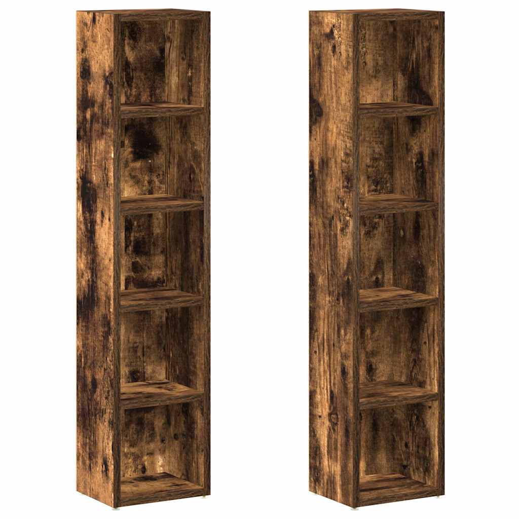 Vidaxl cd-kasten 2 st 21x16x93,5 cm bewerkt hout gerookt eikenkleurig