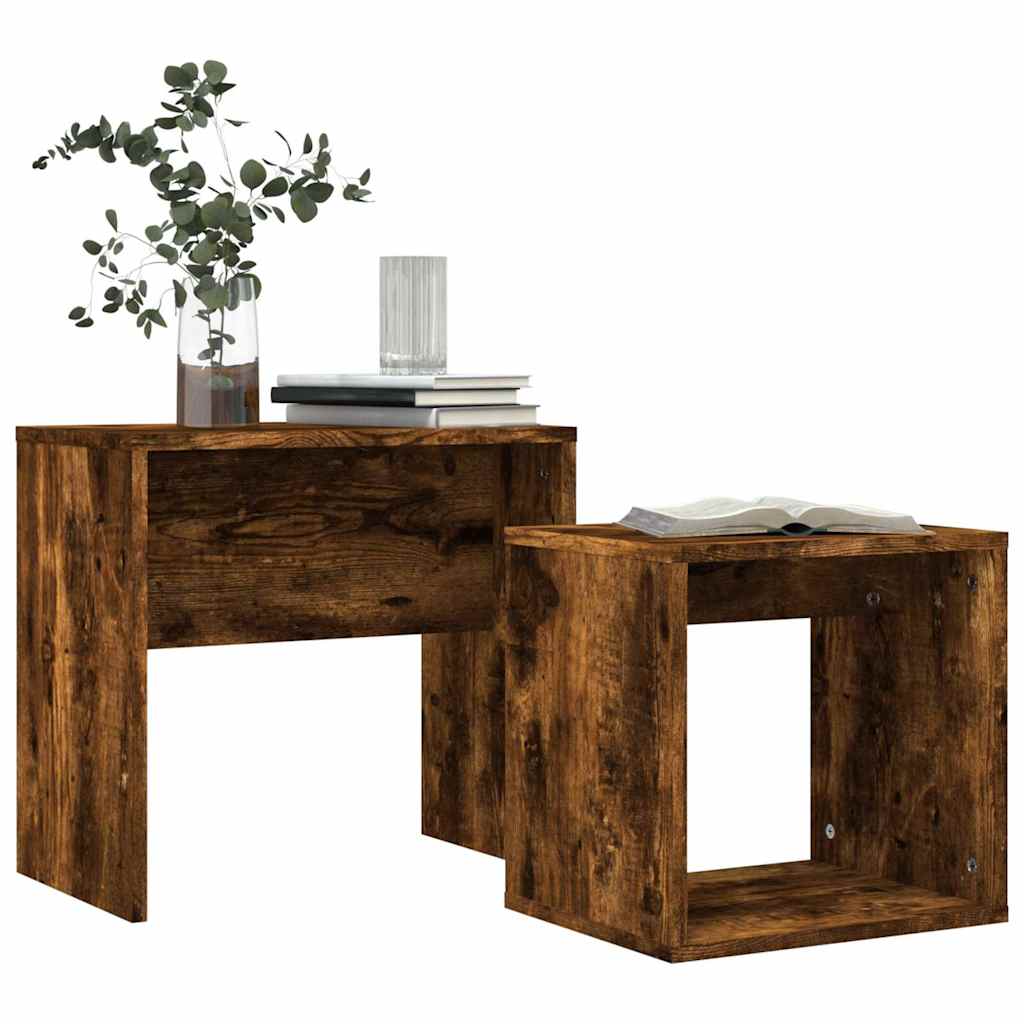 Vidaxl 2-delige tafeltjesset bewerkt hout gerookt eikenkleurig