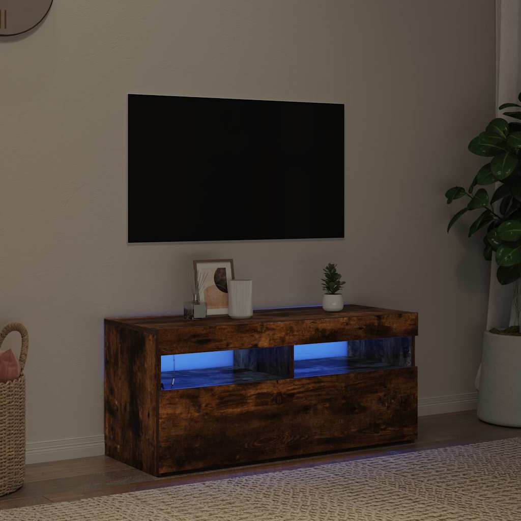 Vidaxl tv-meubel met led-verlichting 90x35x40 cm gerookt eikenkleurig