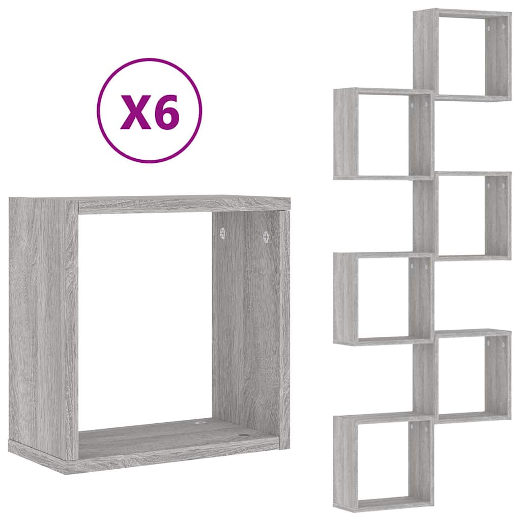 Vidaxl wandschappen kubus 6 st 30x15x30 cm grijs sonoma