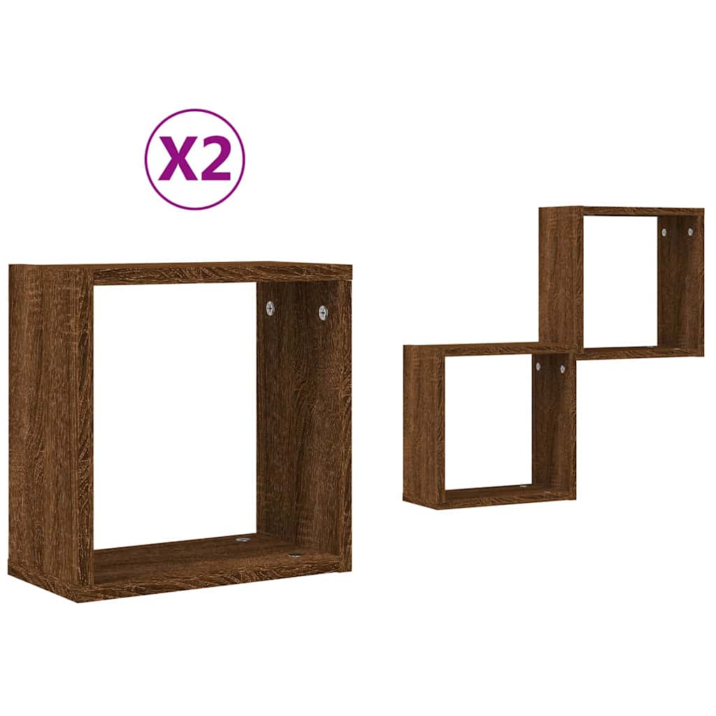 Vidaxl wandrekken kubus 2 st 30x15x30 cm gerookt bruin eiken