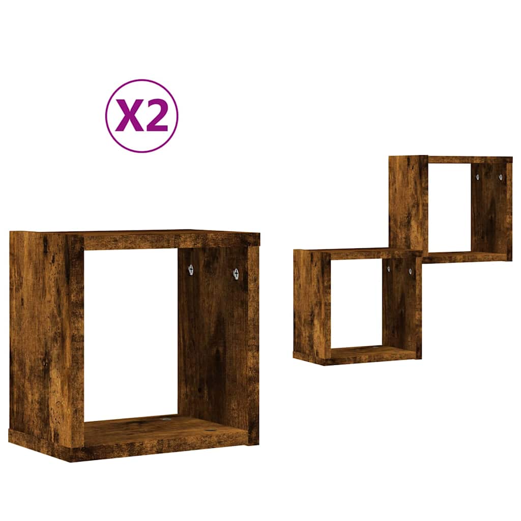 Vidaxl wandschappen 2 pcs gerookt eiken 26 x 15 x 26 cm bewerkt hout