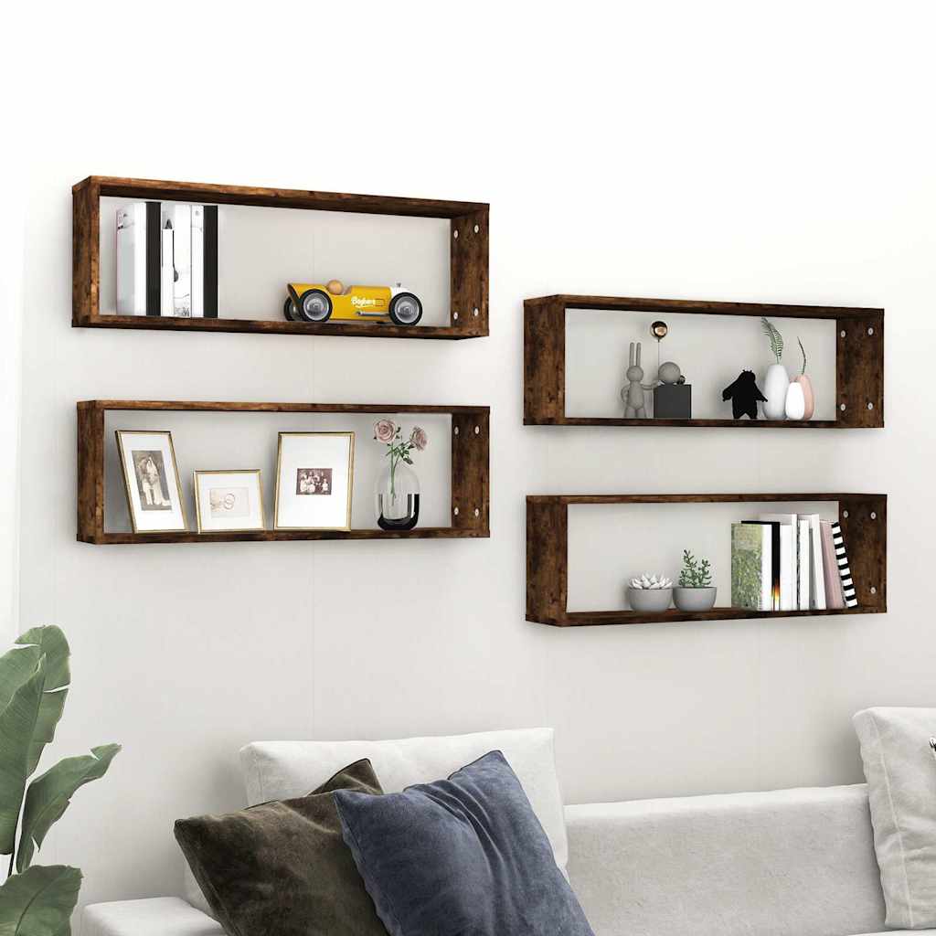 Vidaxl wandschappen kubus 4 st 80x15x26,5 cm hout gerookt eikenkleurig