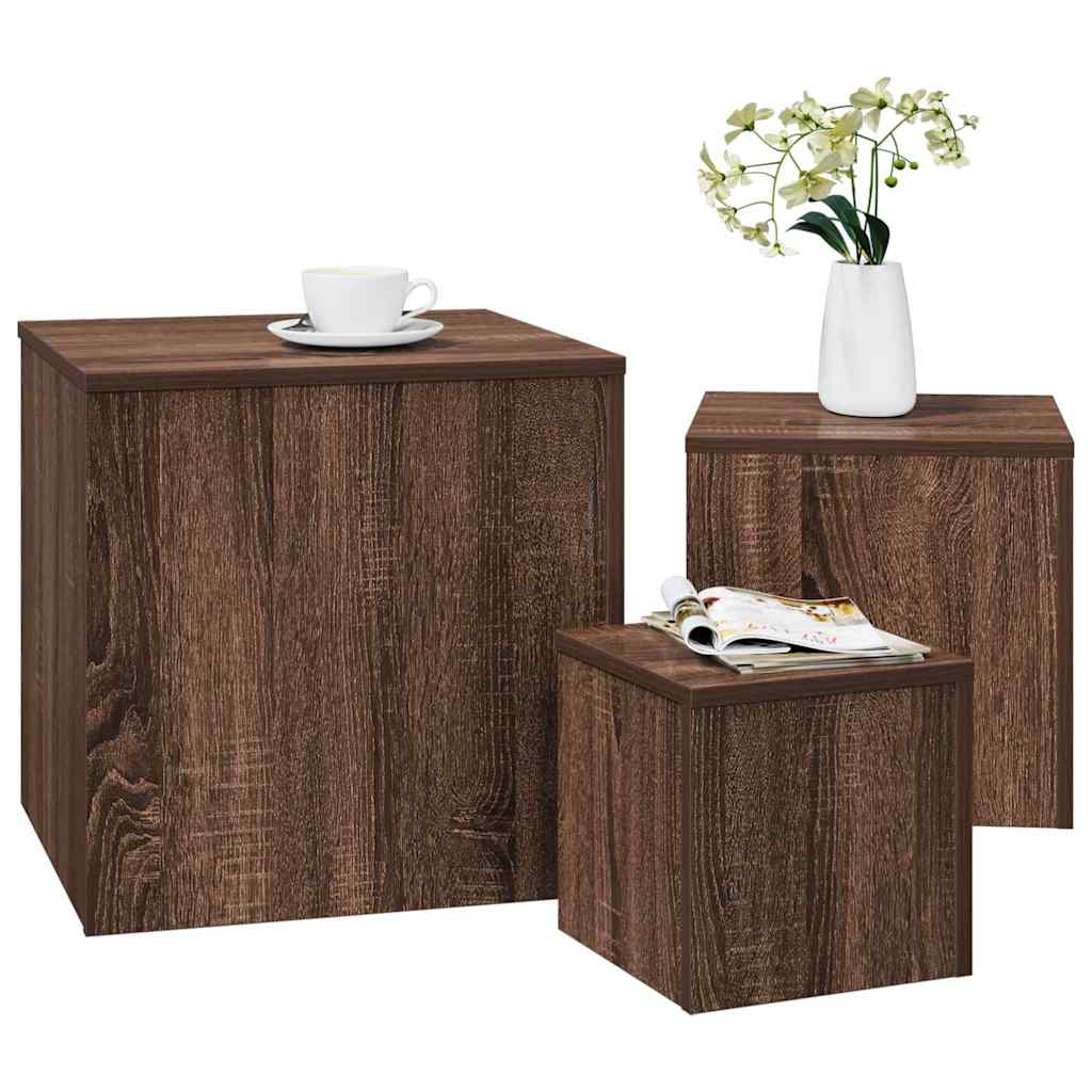 Vidaxl bijzettafels 3 st bewerkt hout bruin eikenkleur