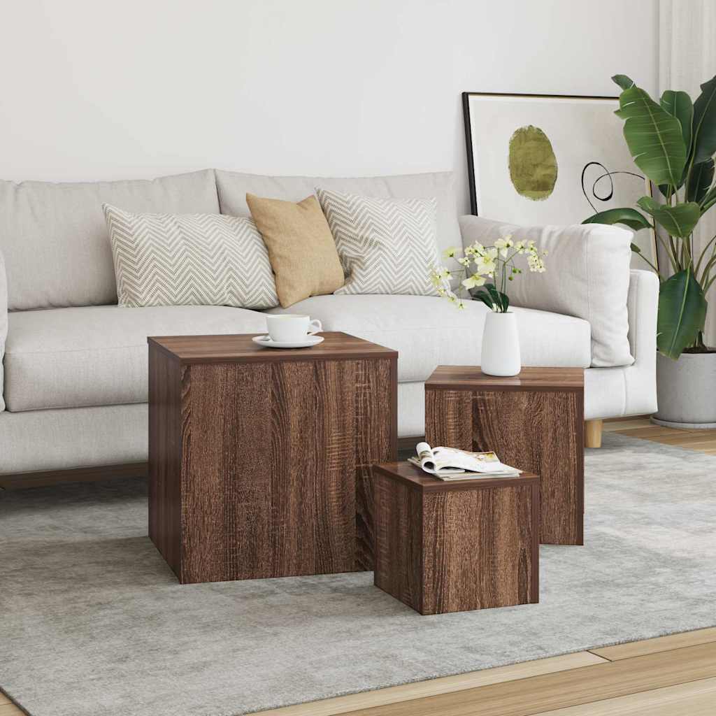 Vidaxl bijzettafels 3 st bewerkt hout bruin eikenkleur