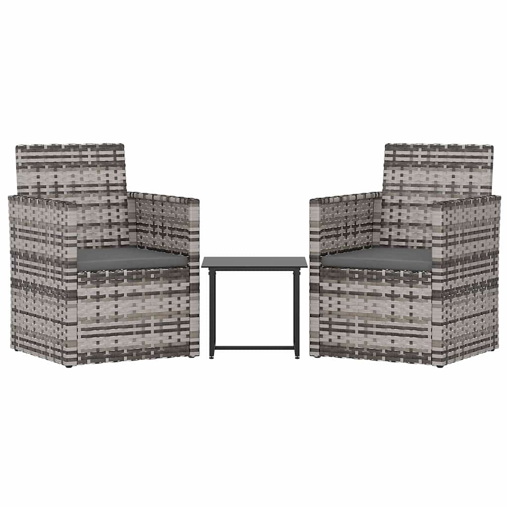 Vidaxl 3-delige loungeset met kussens poly rattan grijs