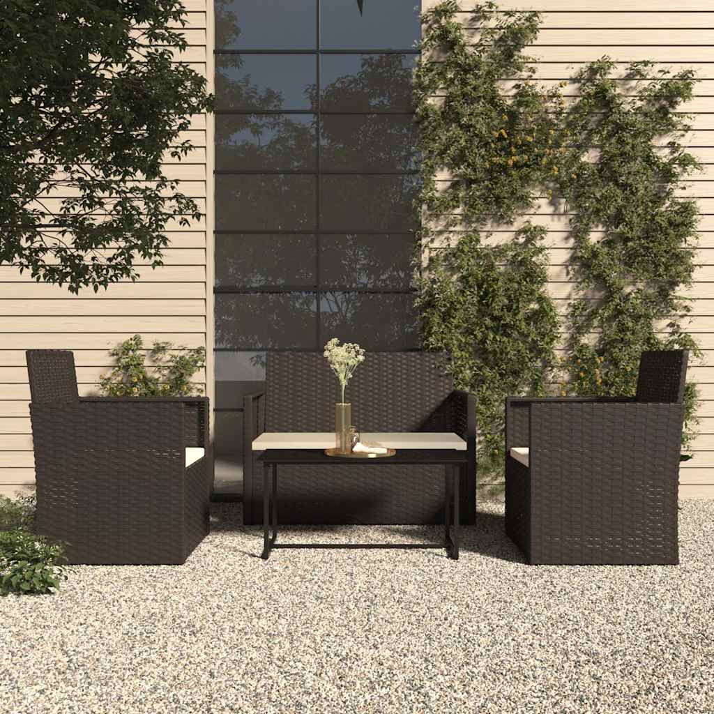 Vidaxl 4-delige loungeset met kussens poly rattan zwart
