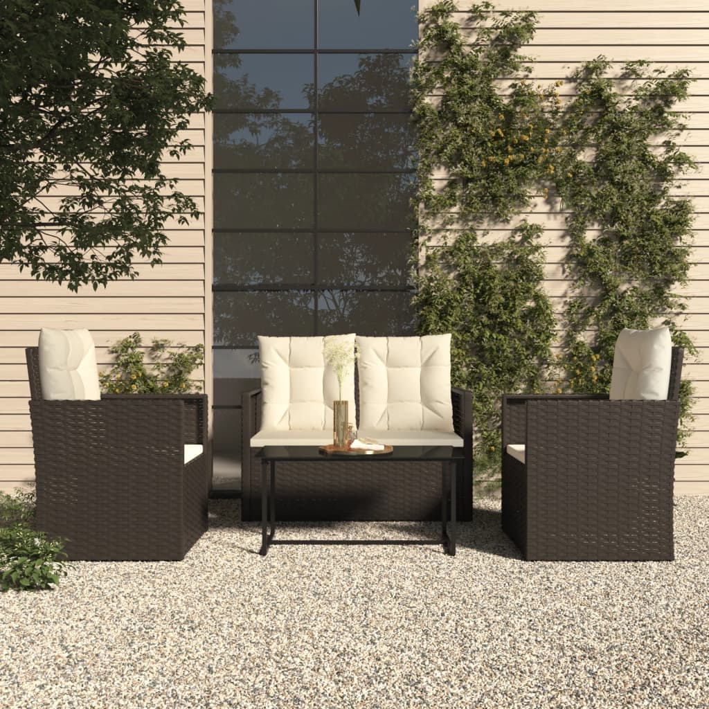 Vidaxl 4-delige loungeset met kussens poly rattan zwart
