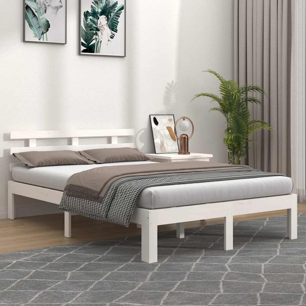 Vidaxl bedframe massief hout wit 135x190 cm