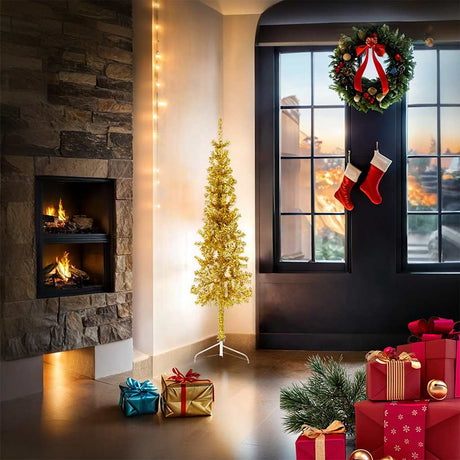 Vidaxl Künstliche Weihnachtsbaumhälfte mit Standard schmal 150 cm goldfarben