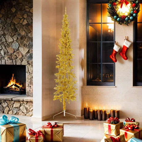 Vidaxl Kunstkerstboom Hälfte mit Standardschmaler 180 cm Gold gefärbt