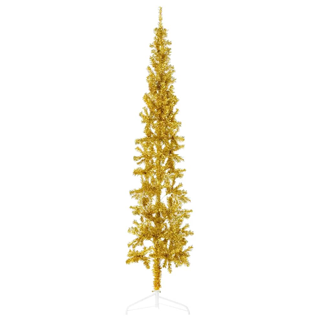 Vidaxl kunstkerstboom halb mit Standard schmal 210 cm Gold gefärbt