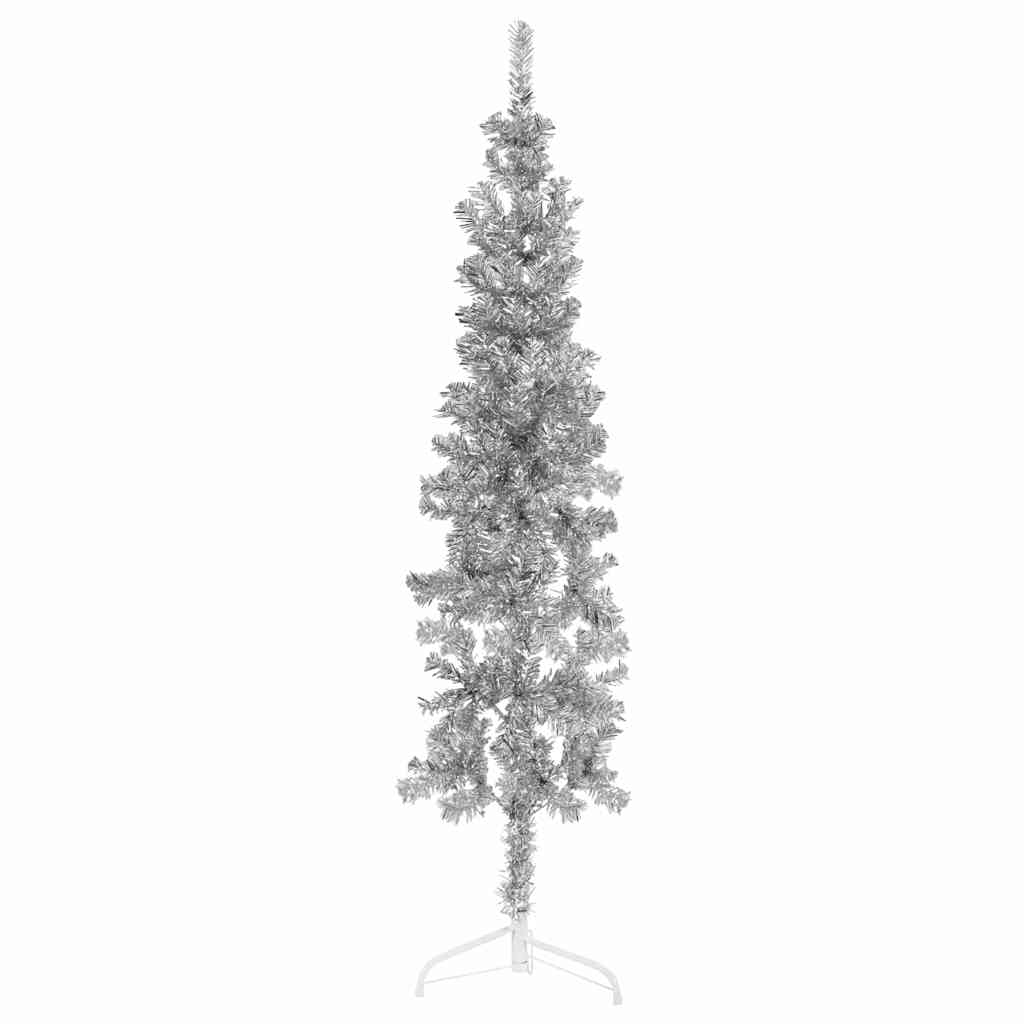 Vidaxl kunstkerstboom half met standaard smal 150 cm zilverkleurig