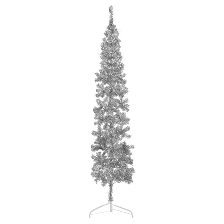 Vidaxl kunstkerstboom halb mit Standard schmal 210 cm silberfarben