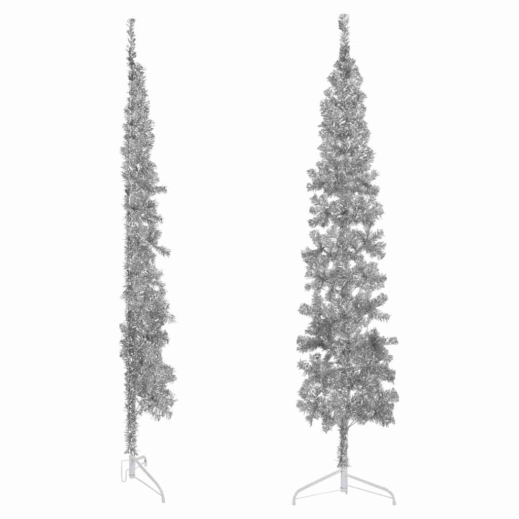 Vidaxl kunstkerstboom moitié avec de couleur argentée à 210 cm étroite standard