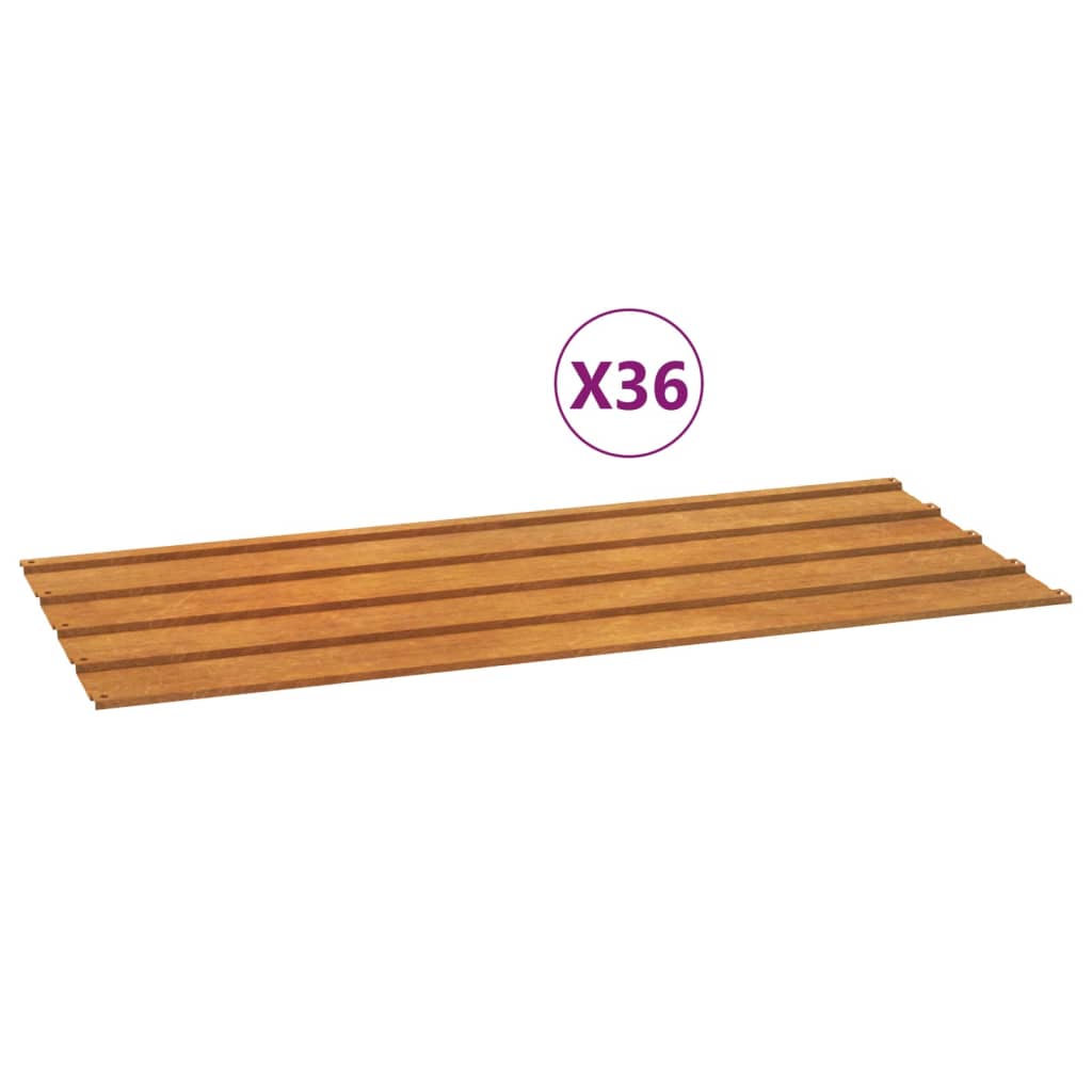 Vidaxl -Dachfliesen 36 Stcs 100x44 cm Corten Stahl rostig