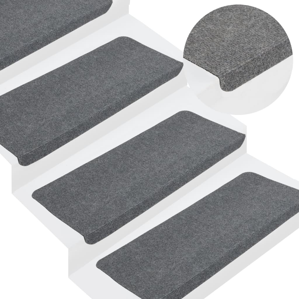 Vidaxl stair mats self -adhesive 15 st 65x24.5x3.5 cm gray