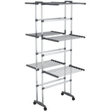 VidaXL Wäscheständer 3-lagig mit Rollen 60x70x129 cm silberfarben