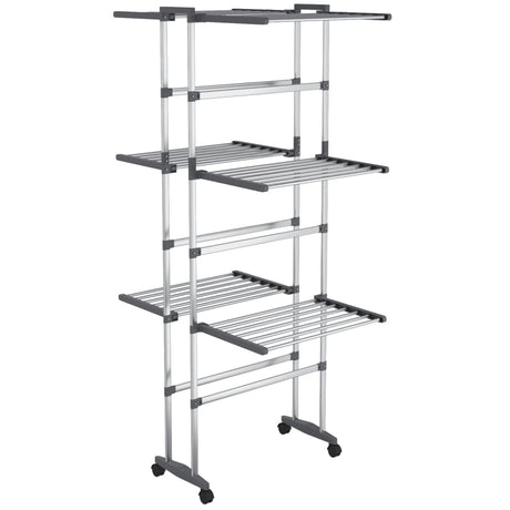 VidaXL Wäscheständer 3-lagig mit Rollen 60x70x129 cm silberfarben