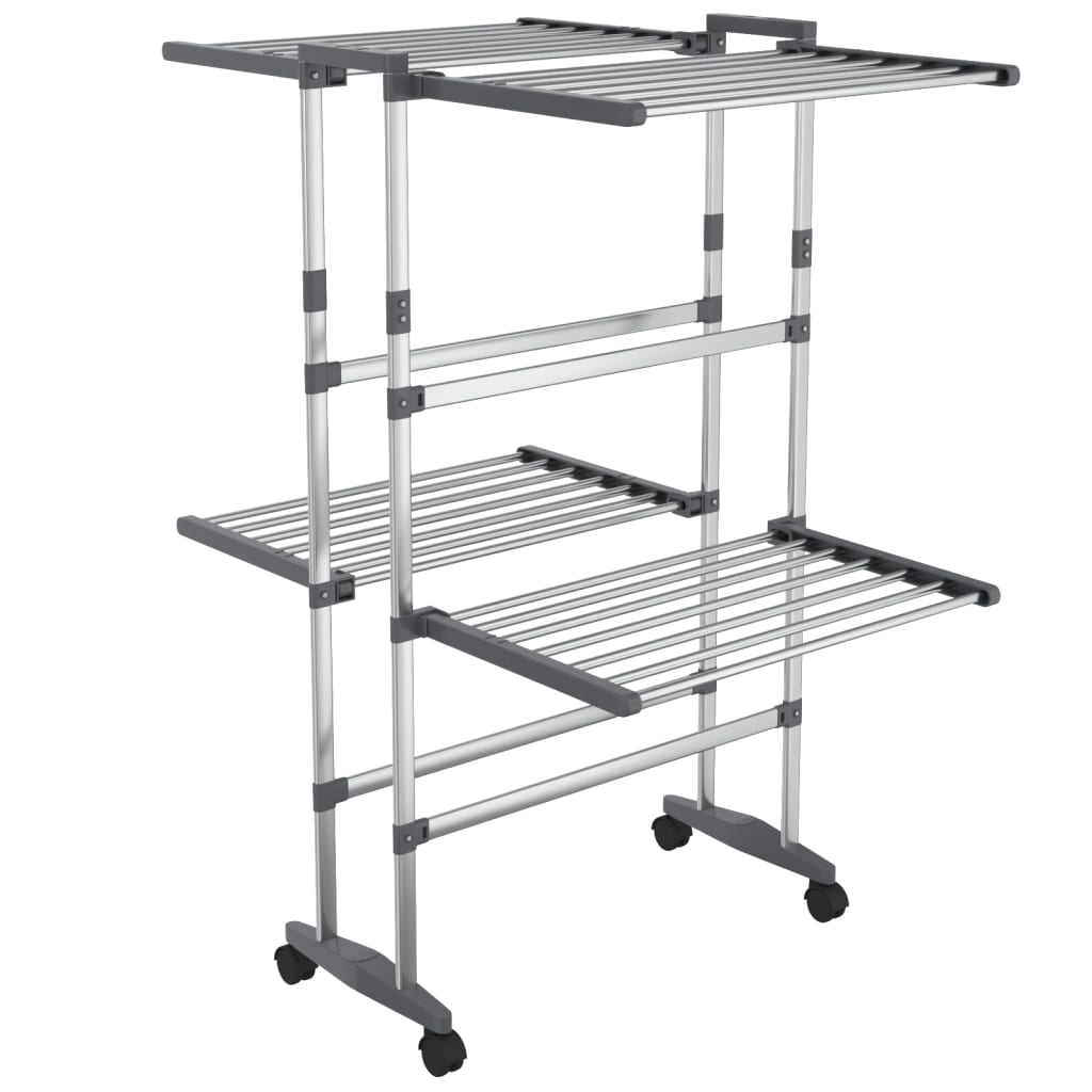 Vidaxl droogrek 2-laags met wieltjes 60x70x106 cm zilverkleurig