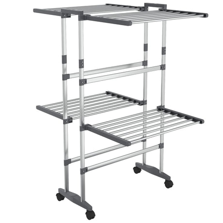 Vidaxl droogrek 2-laags met wieltjes 60x70x106 cm zilverkleurig