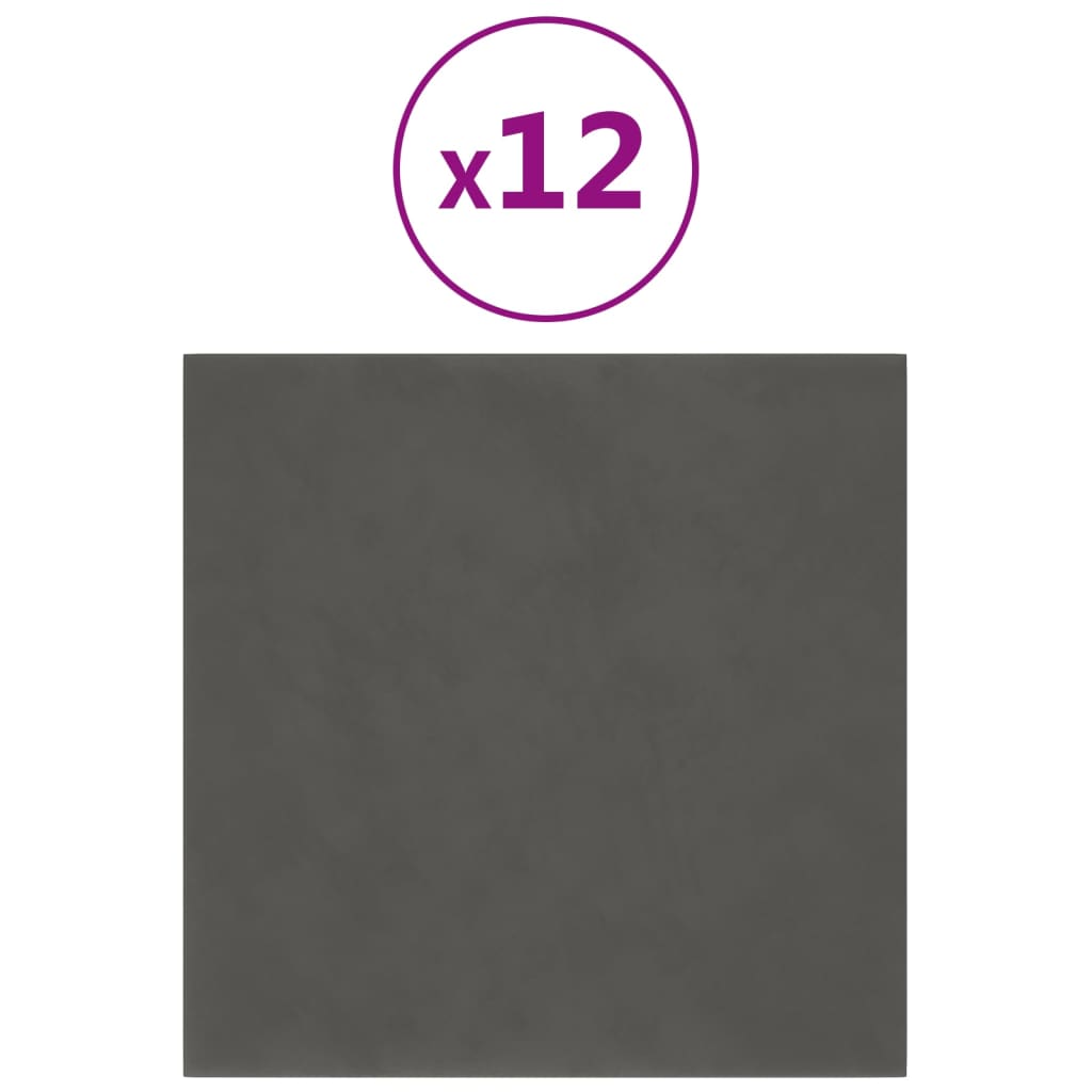 Nástěnné panely Vidaxl 12 ST 1,08 m² 30x30 cm Velvet Dark Grey