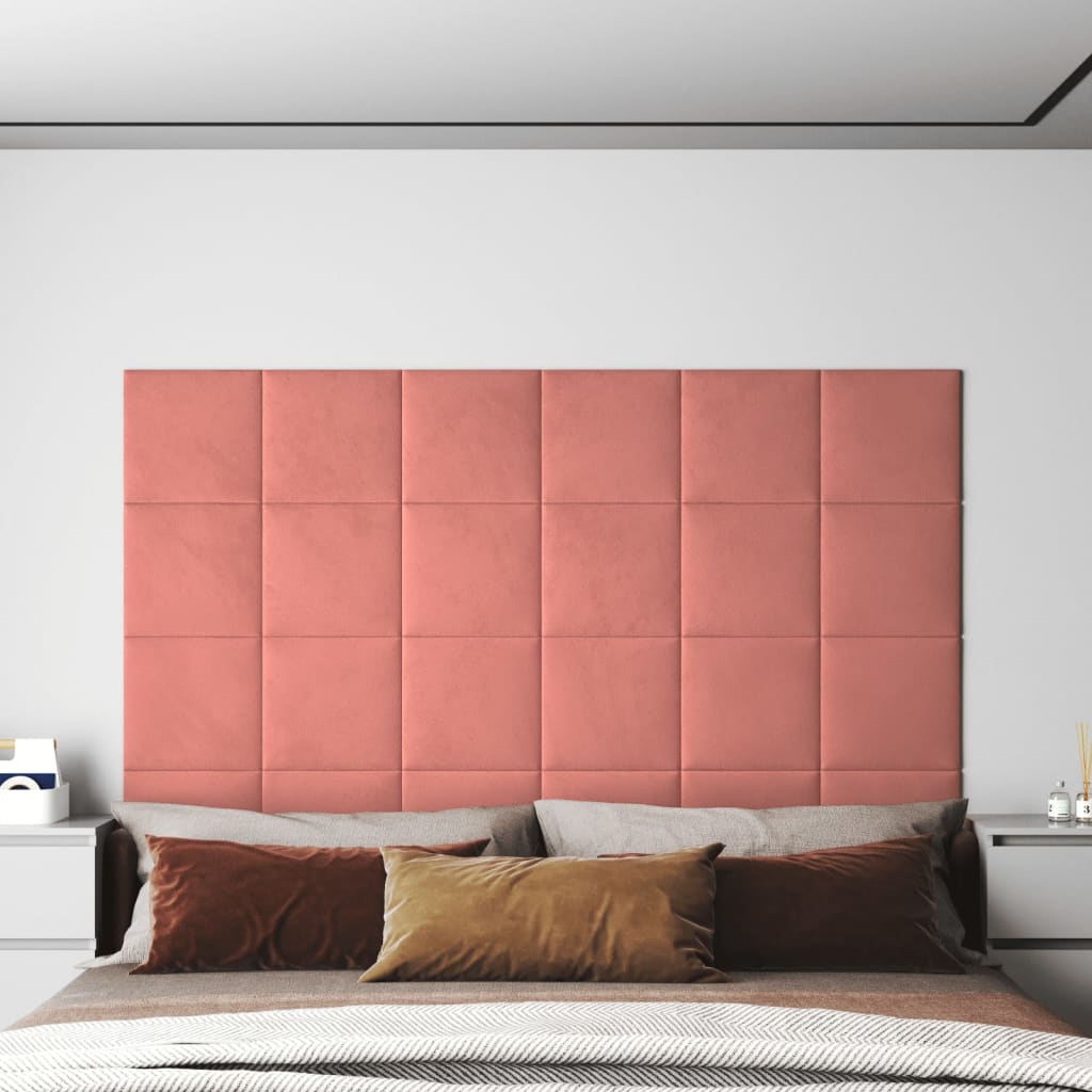 Vidaxl Wall Panels 12 St 1.08 m² 30x30 cm fløyel rosa