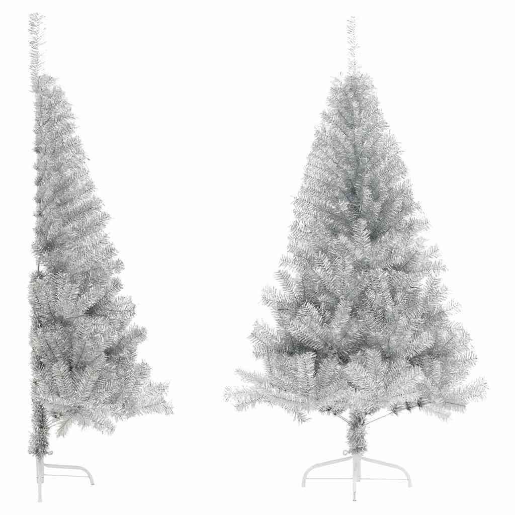 Vidaxl Kunstkerstboom Hälfte mit Standard mit einer Standard -Silberkappe von 180 cm