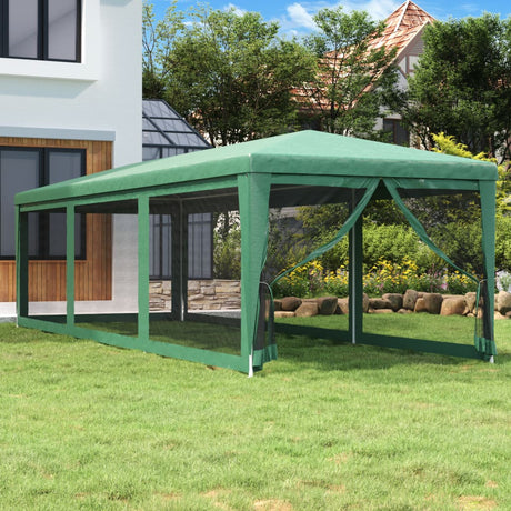 Vidaxl -Partyzelt mit 8 -Mesh -Seitenwänden 3x9 M HDPE Green