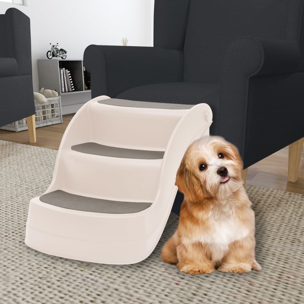 Vidaxl dog staircase 3 steps foldable 50x38x38 cm plastic cream color