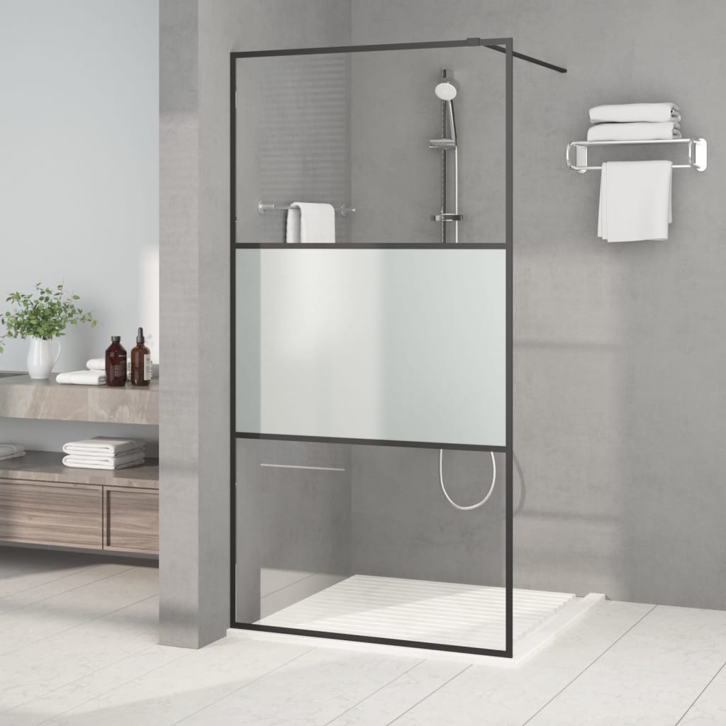 Vidaxl Walk-In Shower Wall 100x195 cm Halfmat ESG Black