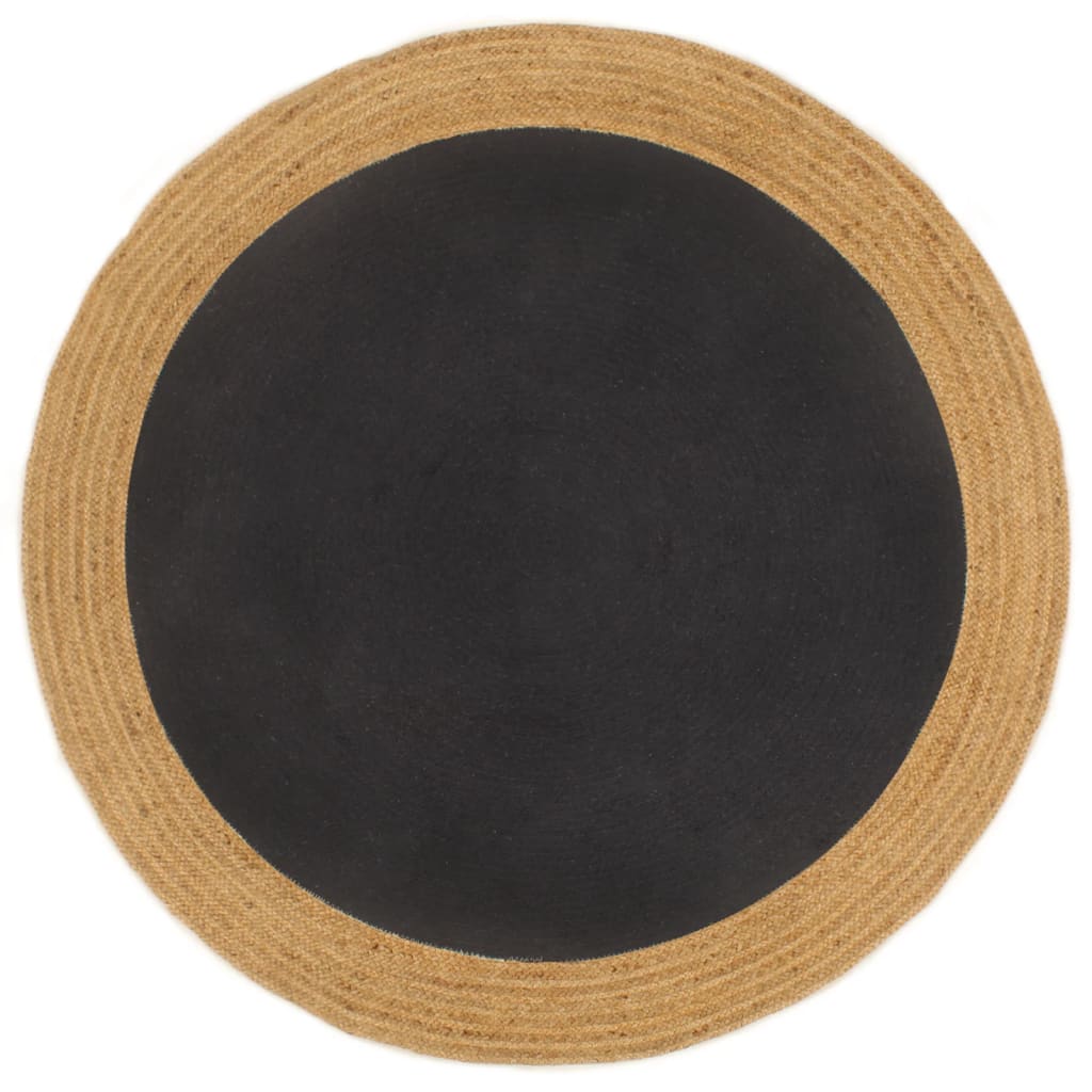 Tapis vidaxl rond tressé 90 cm jute et coton noir naturel