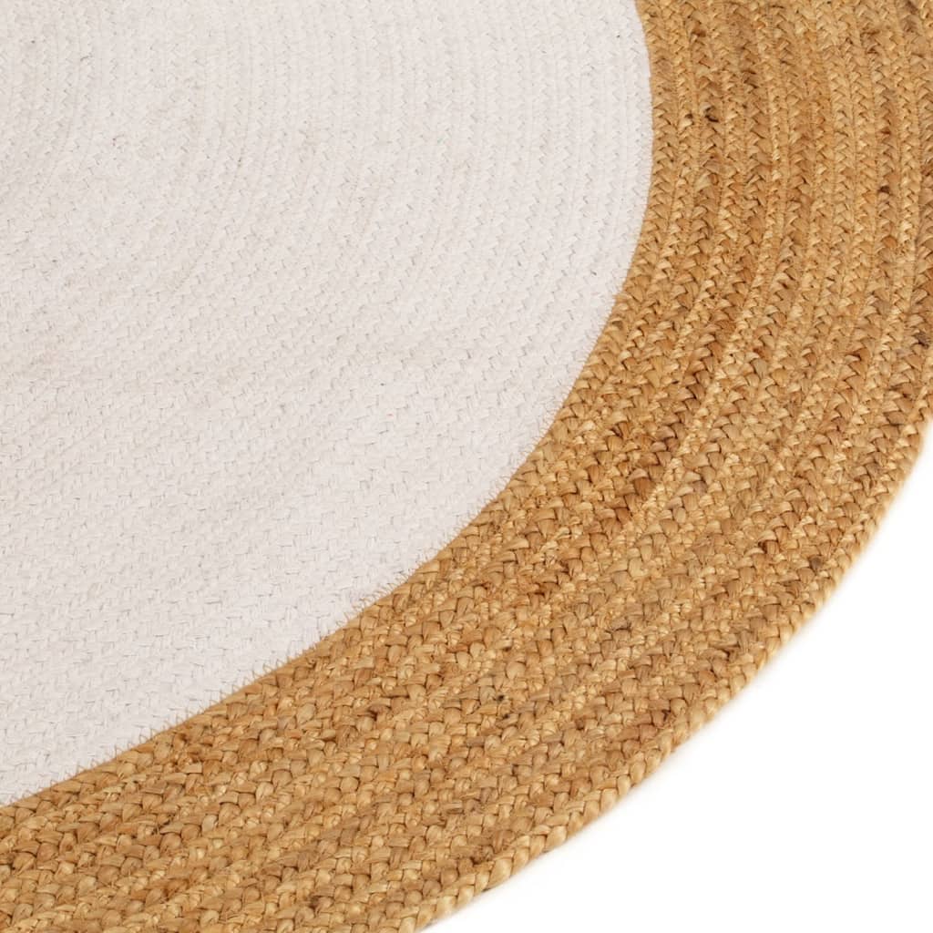 Vidaxl Teppich rund geflochten 120 cm Jute und Baumwoll weiß und natürlich
