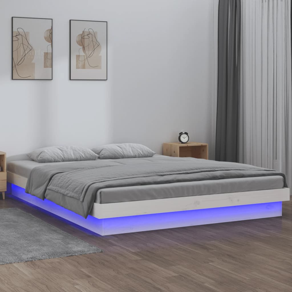 Vidaxl bedframe led massief hout wit 200x200 cm