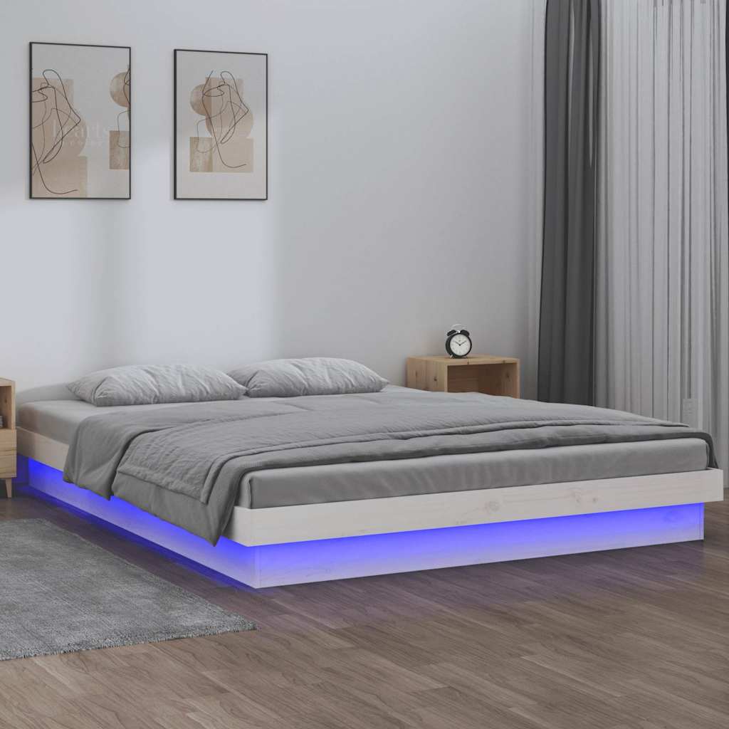 Vidaxl bedframe led massief hout wit 120x190 cm