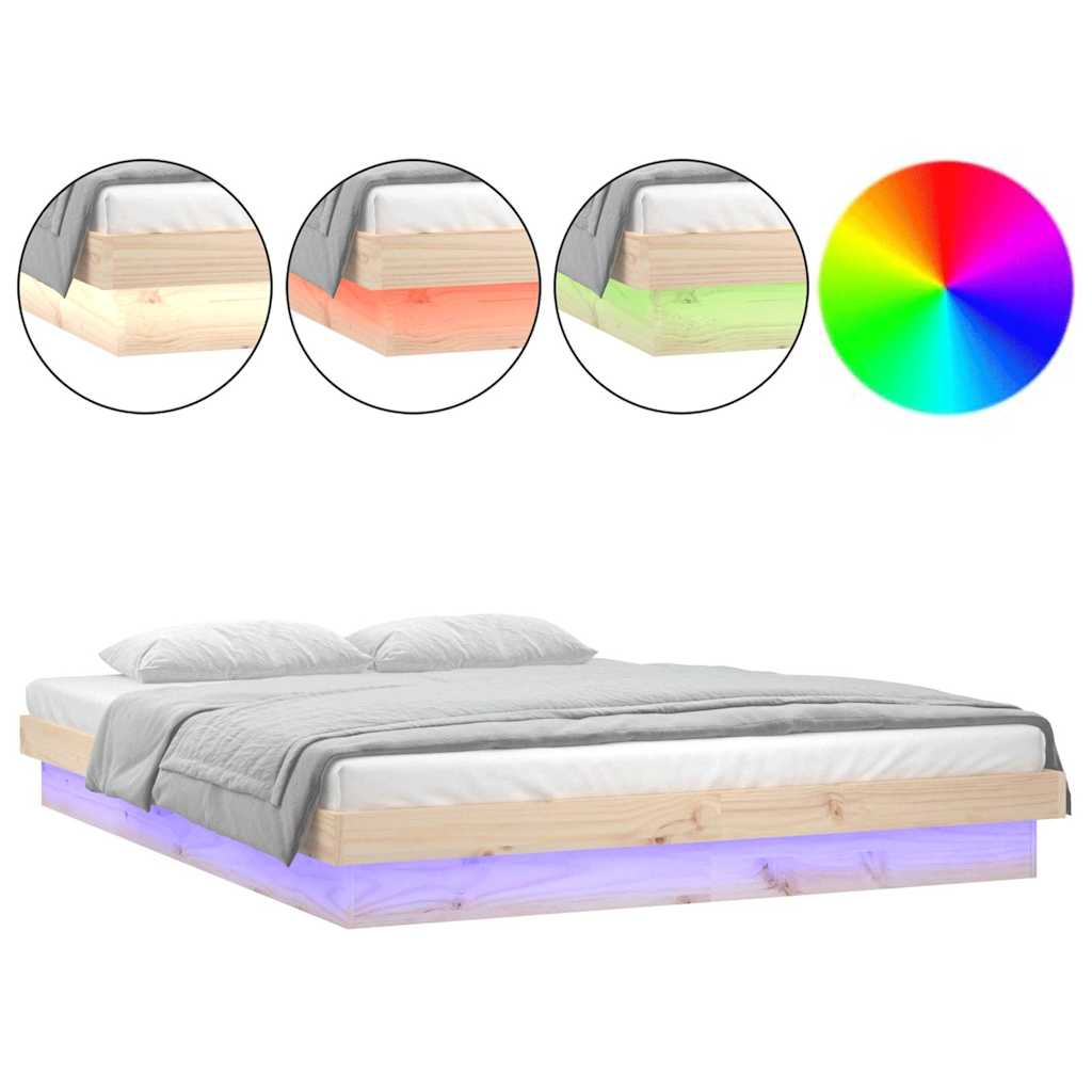 Vidaxl bedframe led massief hout 140x190 cm