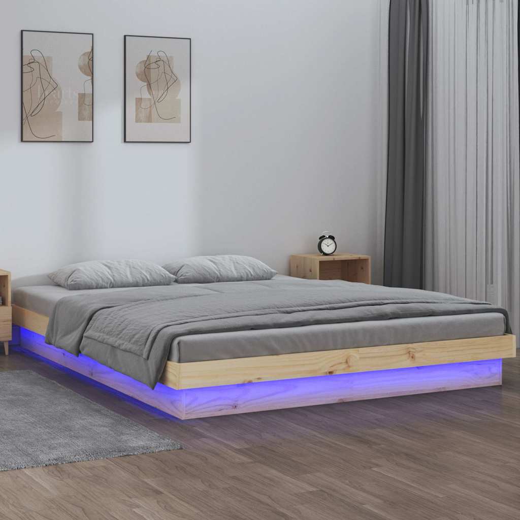Vidaxl bedframe led massief hout 140x190 cm