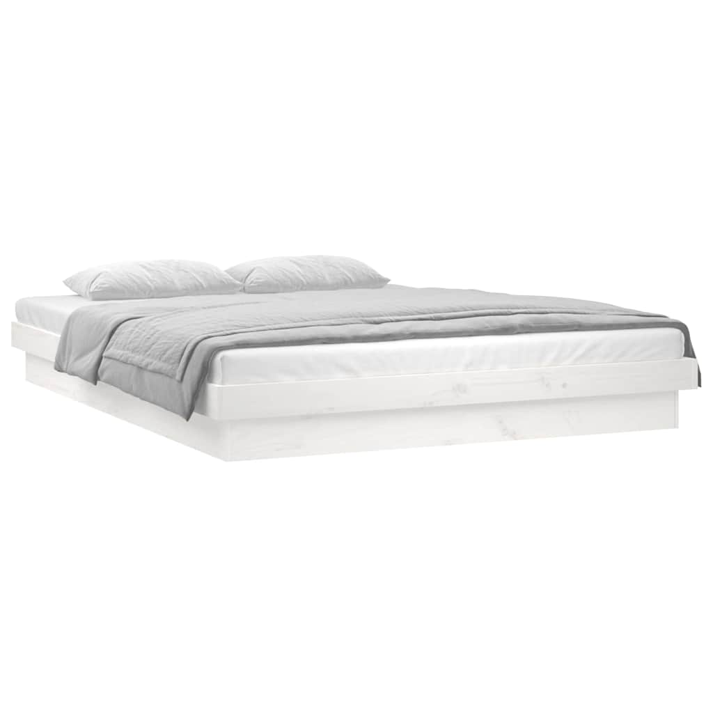 Vidaxl bedframe led massief hout wit 140x190 cm