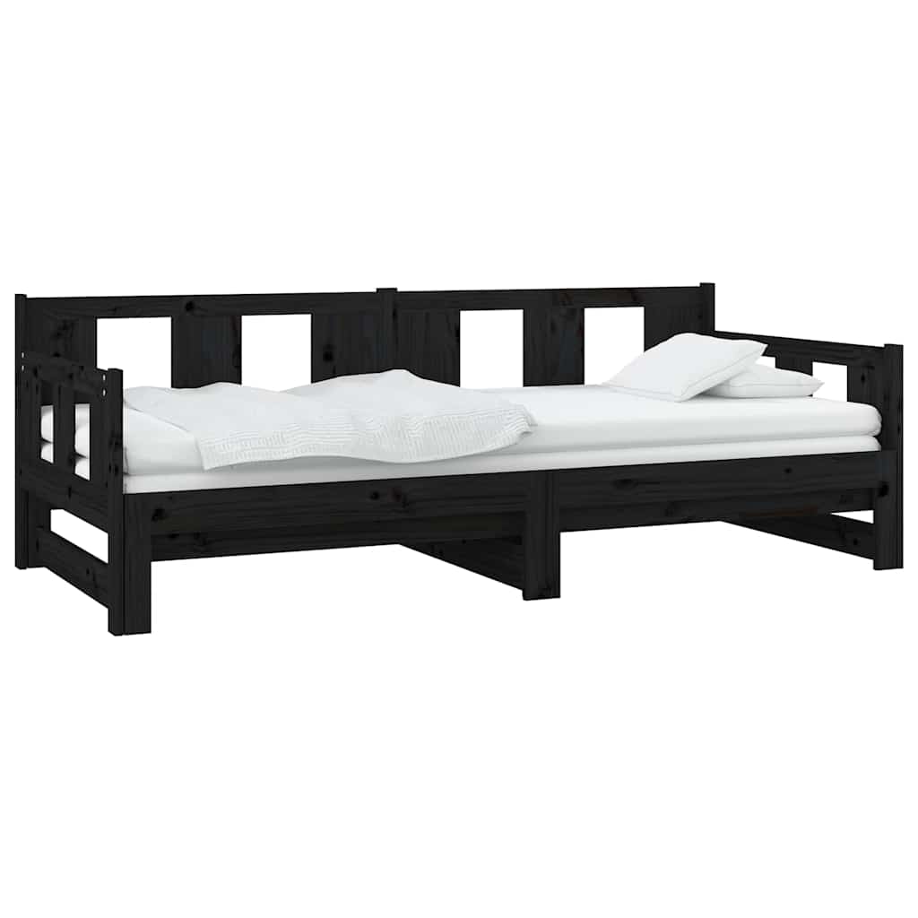 Vidaxl slaapbank uitschuifbaar massief grenenhout zwart 2x(90x190) cm