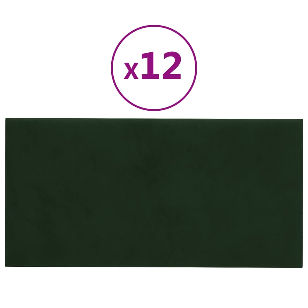 Vidaxl -Wandplatten 12 ST 2,16 m² 60 x 30 cm Samt dunkelgrün