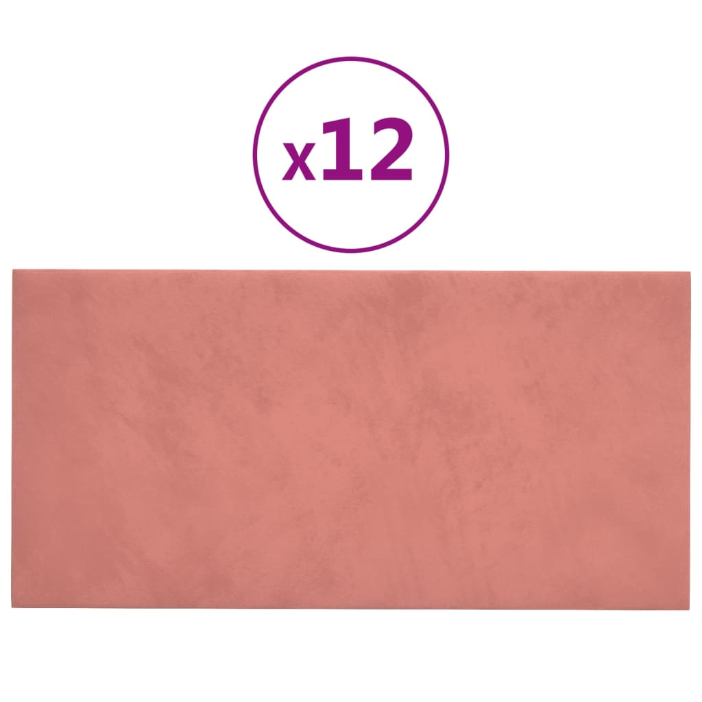 Vidaxl Wall Panels 12 St 2,16 m² 60x30 cm fløyel rosa